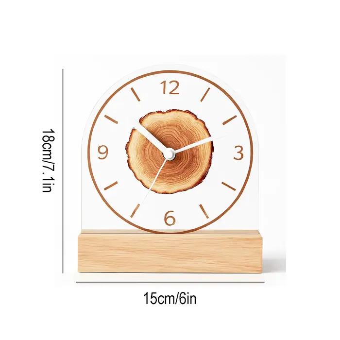Horloge de bureau minimaliste en acrylique avec base en bois massif – Mouvement silencieux, 6 pouces