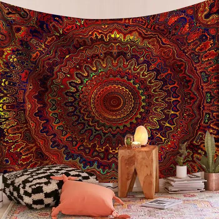 Tapisserie murale suspendue Mandala indien, style Boho, en tissu, psychédélique, Hippie, bohémien, d