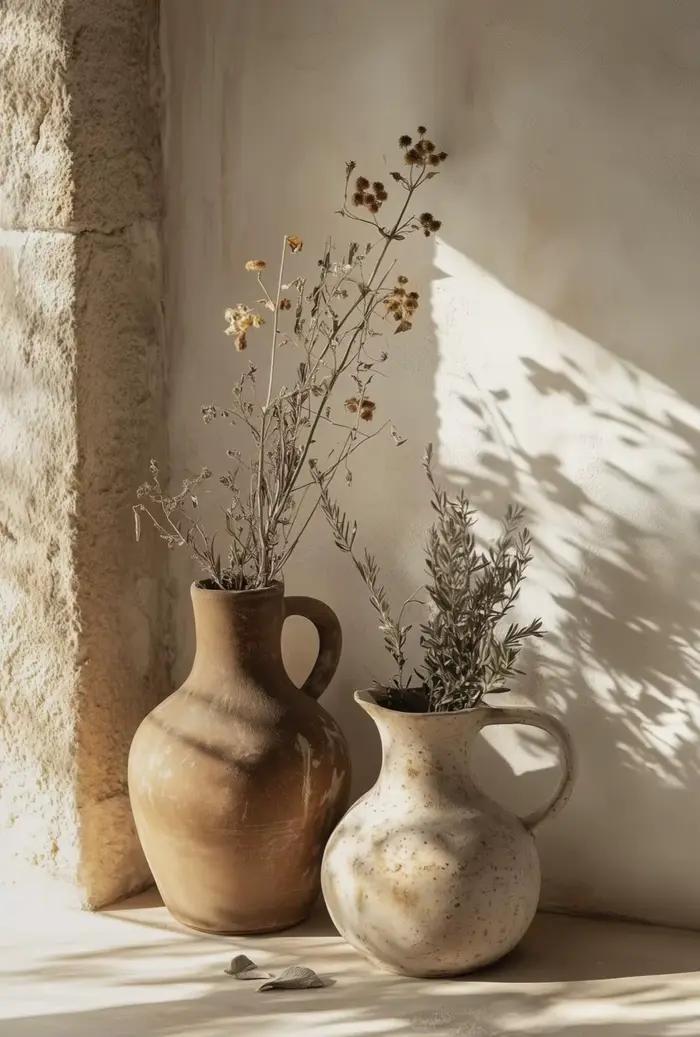 1PC Vase en terre cuite style bohème avec olivier, affiche, peinture sur toile architecturale à l'ar