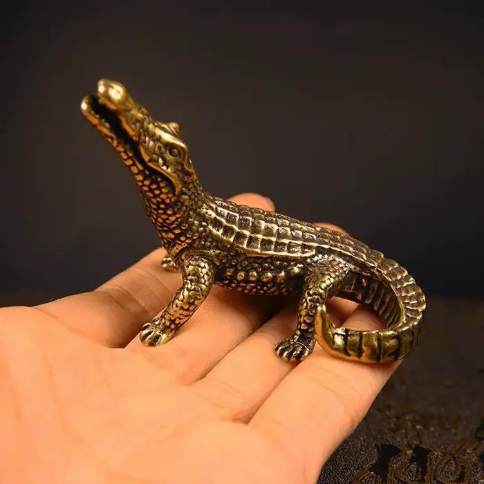 Figurines miniatures de Crocodile en Bronze Antique, Mini Statue d'alligator Vintage en laiton, orne
