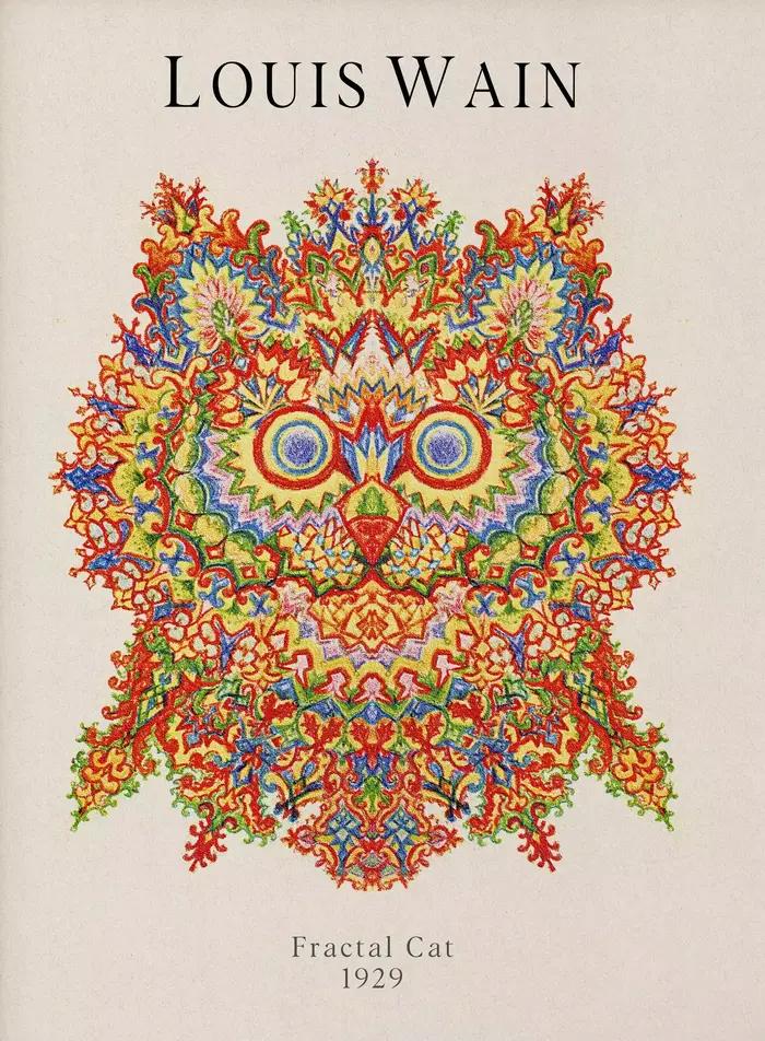 Peinture sur toile 2D, affiche de chat kaléidoscope en gingembre de Louis Wain, peinture sur toile d
