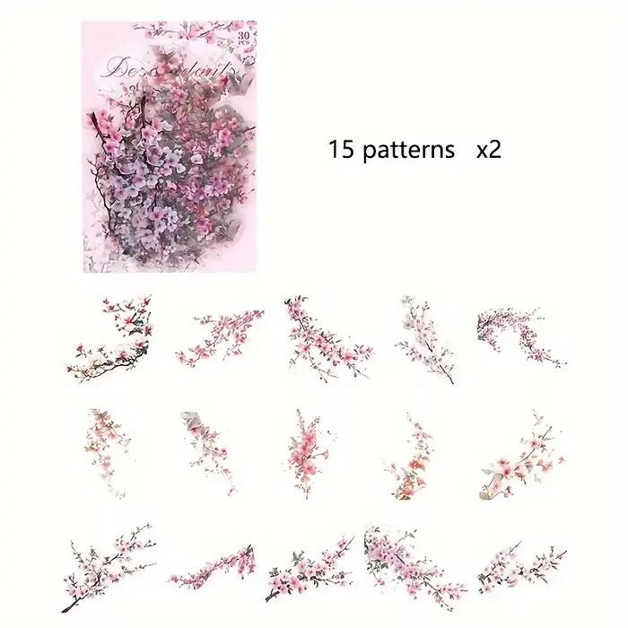 Autocollant imperméable Vintage plante fleurs PET, 30 pièces/paquet, pour bricolage, scrapbooking, J