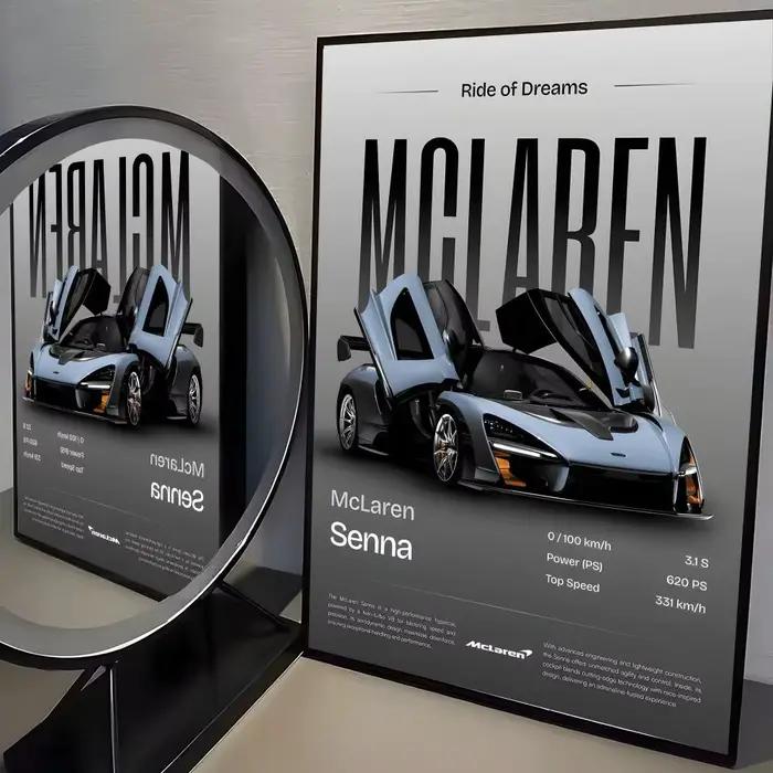Supercar M-McLaren-ES Cool affiche autocollant parfait art auto-adhésif conçu pour les espaces de bu