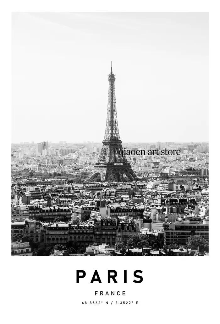 Affiche de Voyage en Noir et Blanc avec Architecture de Paris, New York, Chicago, Rome, Impression s