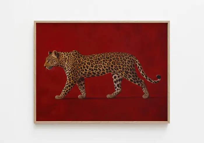 Peinture murale sur toile vintage léopard rouge sans cadre, œuvres d'art maximalistes style Old Mone