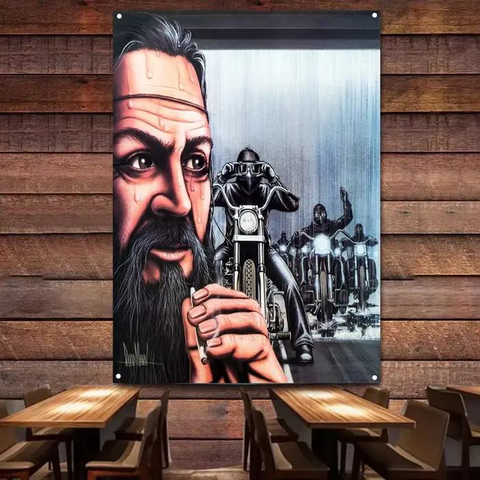 Bannière de peinture de moto sous la pluie pour garage, affiche de décoration murale, équipement de