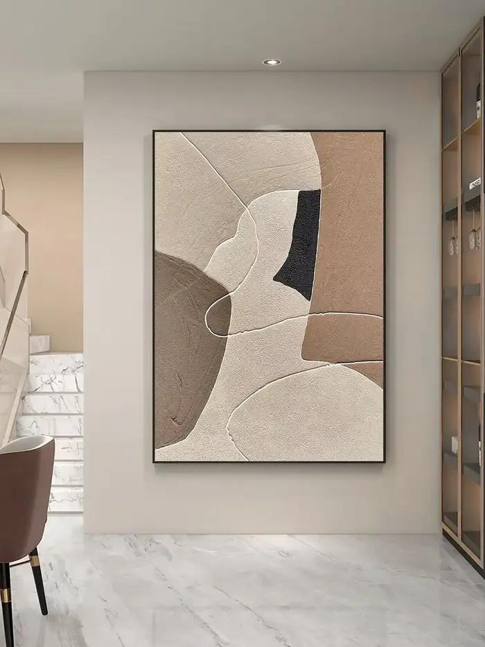 Grande peinture artisanale originale beige et marron, peinture abstraite texturée beige, art mural s