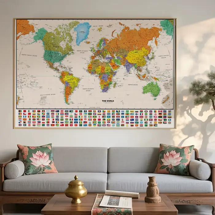 Affiche murale sans cadre, carte du monde, édition classique, 100x70cm, peinture pour la maison et l