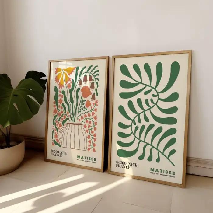 2 fleurs Matisse sans cadre, art floral bohème, décoration murale de chambre à coucher, imprimés de