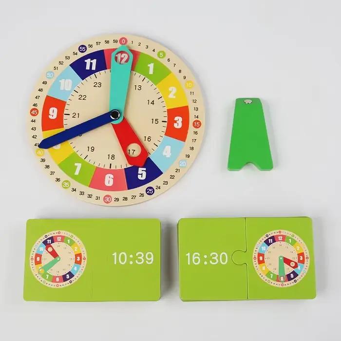 Horloge en bois modèle aide pédagogique horloges d'apprentissage avec cartes jouet de maternelle pou