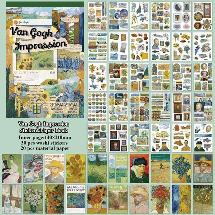 Livre d'autocollants Washi esthétiques Van Gogh Impression, 50 pièces, fournitures d'art classique p