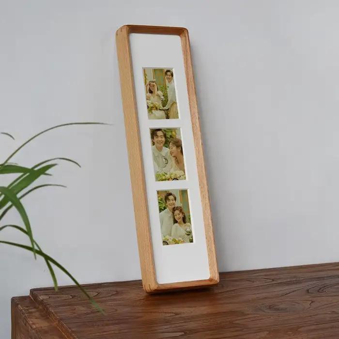 Cadre Photo Long en bois massif, créatif, multi-grille, trois panneaux, pour Couple de mariage, pour