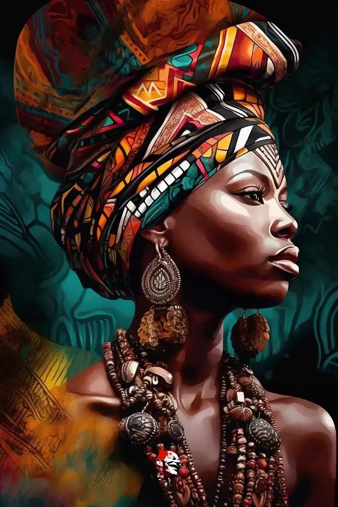 Peinture sur toile d'art de femme africaine avec cadre, affiche de portrait de femme turban de mode,
