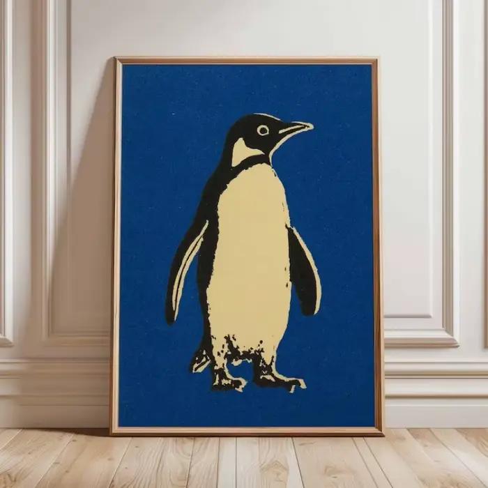 Impression Pop Art Pingouin, Art Mural Minimaliste Animal | Conception d'affiches rétro | Œuvre