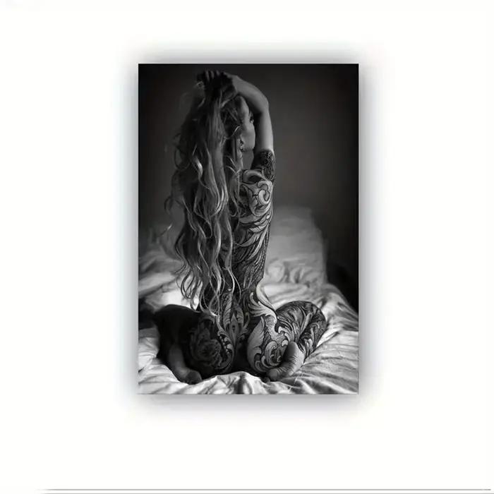 Affiche de tatouage moderne noir et blanc, art mural sur toile, décoration murale élégante pour cham