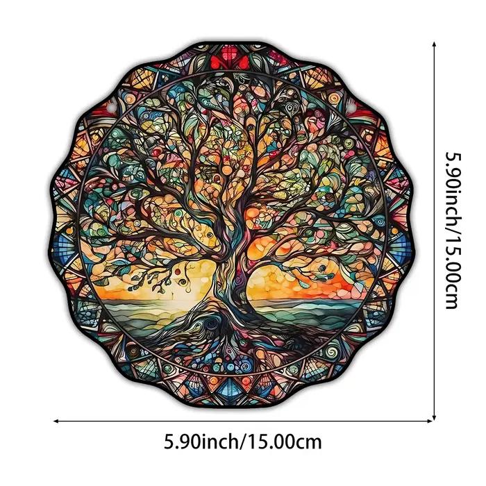 Décor d'art mural d'arbre de vie, soleil, face, signe, rond, intérieur, extérieur, fenêtre, acryliqu