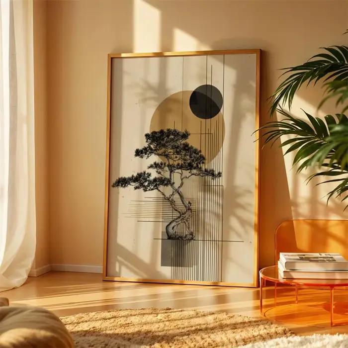 Affiche japonaise | Zen Nature impression numérique abstraite soleil Illustration sans cadre 1 piè