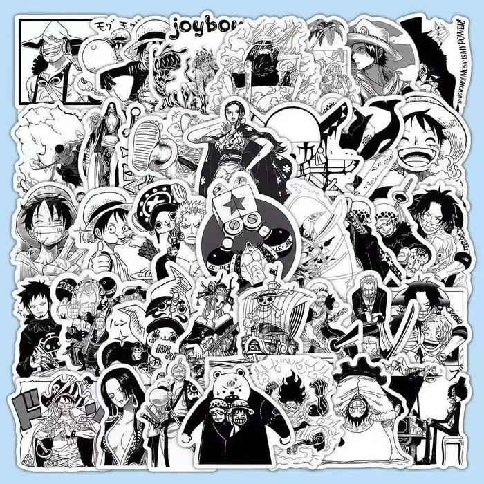 Lot de 50 autocollants manga noir et blanc One Piece, décalcomanies classiques de personnages d'anim