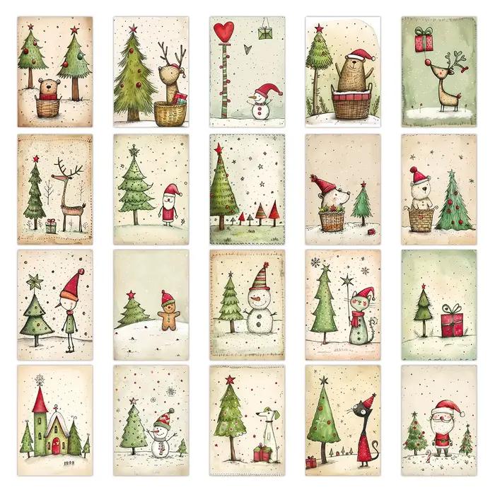 Cartes postales de décoration de noël avec autocollants, pour décoration murale de noël, maison, bur
