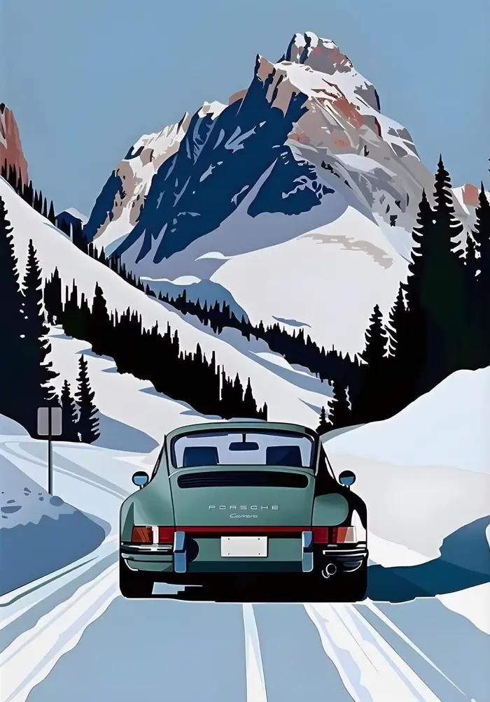 Affiche classique Porsche 911 Alpine Drive, rétro, voyage alpin, imprimés de dessins animés, peintur