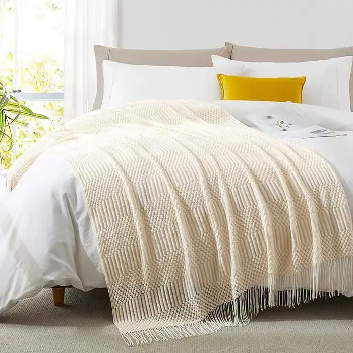 Blanc Boho jeter couvertures texturées grandes couvertures tricotées épais Vintage luxe jeter couvre