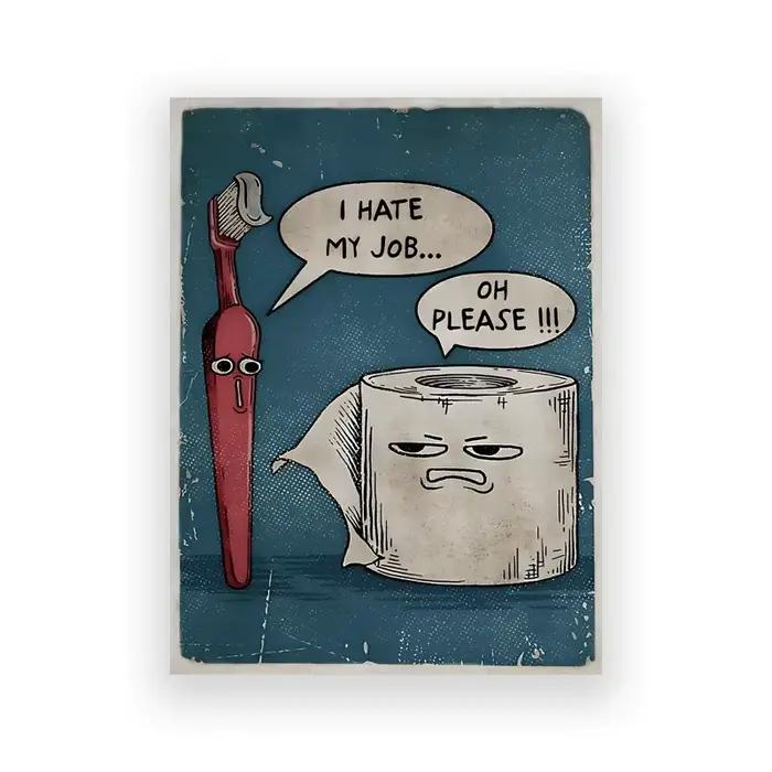 Affiche humoristique en papier toilette et brosse à dents, peinture sur toile, décoration