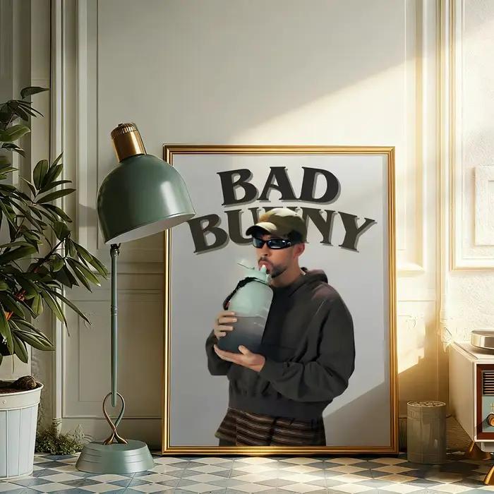 Bad Bunny Debi Tirar Mas FotoS Peinture Calligraphie Affiche sur toile Art mural Décoration esthétiq
