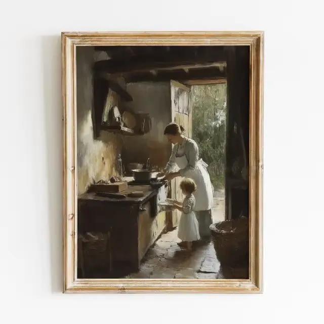 Affiches et imprimés de peinture de cuisine de femme française, toile imprimée, tableau d'art mural