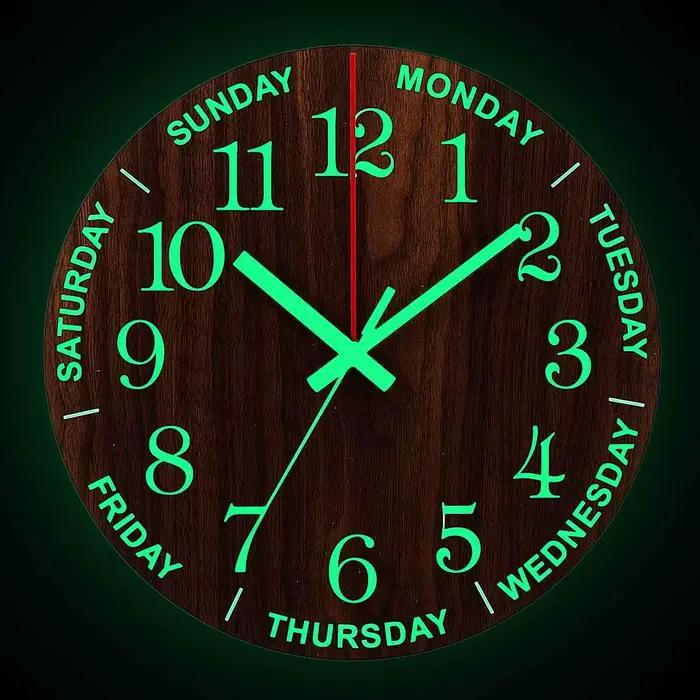 Horloge murale lumineuse en bois de 12 pouces, lumière silencieuse dans la nuit, mode nordique, horl