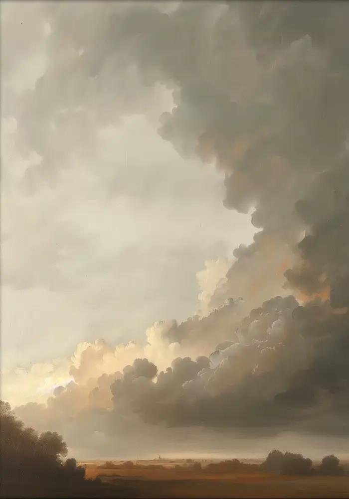 Affiche Vintage nuage et oiseaux, peinture sur toile de paysage de ciel, tableau d'art Mural imprimé