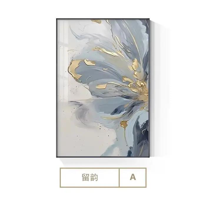 Peinture de luxe pour décoration murale de salon, toile florale bleue abstraite, images murales impr