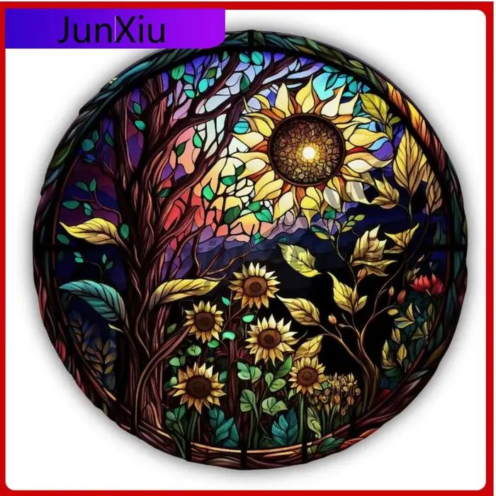Autocollant en vinyle de forme ronde, Art teinté coloré, tournesol, lever du soleil, nouveaux autoco