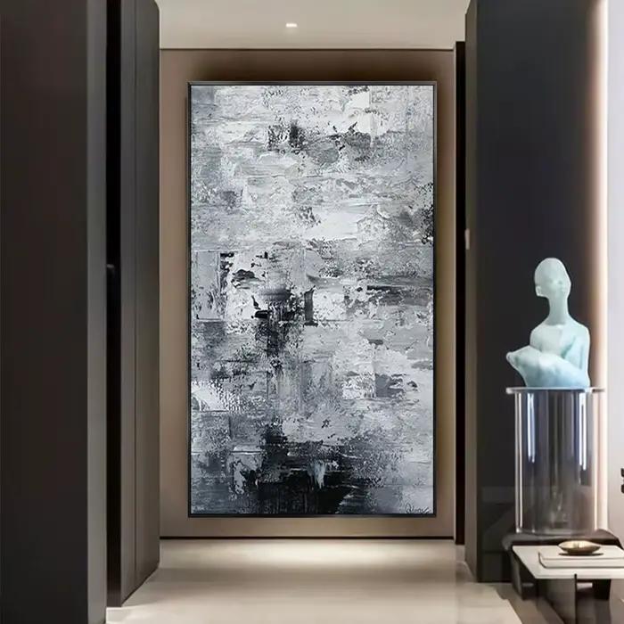 Peinture à l'huile sur toile à Texture grise abstraite moderne, tableau d'art mural, peinture intéri