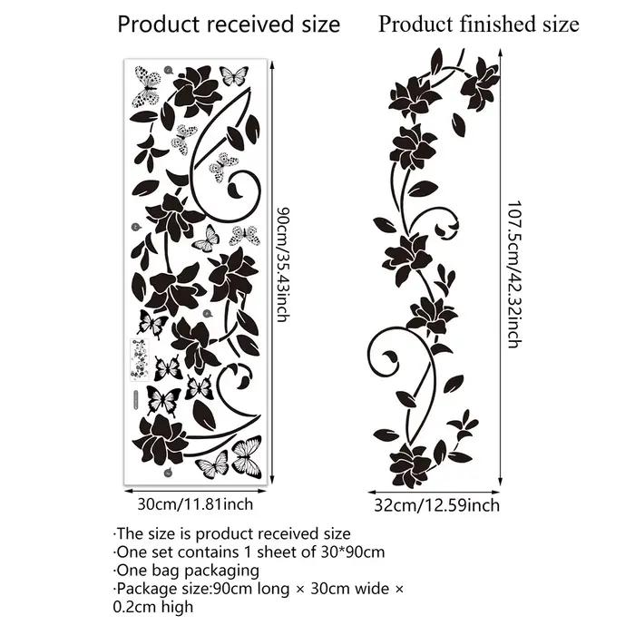 Autocollants muraux en vinyle anti-collision motif fleurs noires, papillons et vigne, pour fenêtres,