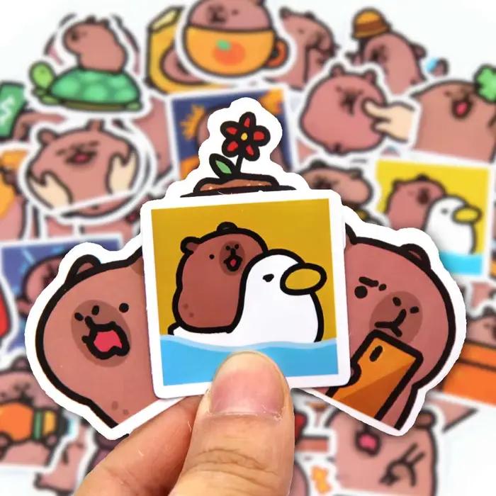 10/50/100 pièces Capybaras autocollants dessin animé mignon décalcomanies jouet papeterie guitare té