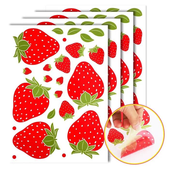 Les autocollants muraux transparents en forme de fraises sont amovibles et mignons, parfaits pour le