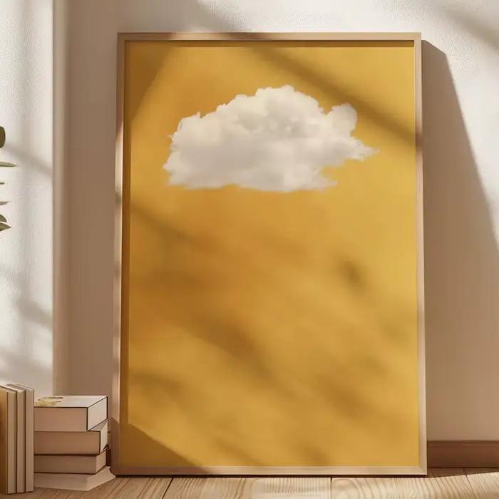 Impression d'art mural de nuage jaune sans cadre, peinture sur toile d'affiche de nuage de la terre,