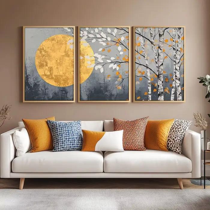 Lot de 3 affiches d'art sur toile Japandi Nature - Impressions murales sur toile non encadrées pour