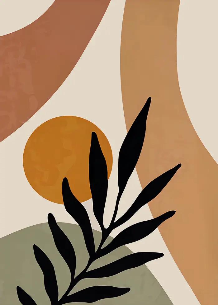 Affiche d'art de feuille bohème Orange, ligne géométrique abstraite scandinave imprimée, décoration