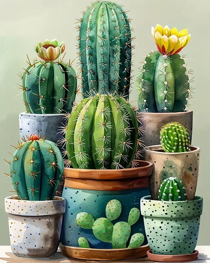 Bricolage peint à la main toile peinture Cactus numérique peinture à l'huile plante photo Artcraft s
