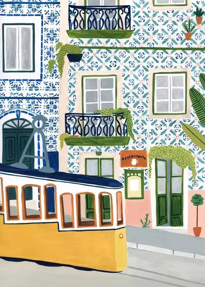 Affiche de Voyage dans le Monde, Paysage de Ville, Grèce Italie Florence Paris France, Peinture sur