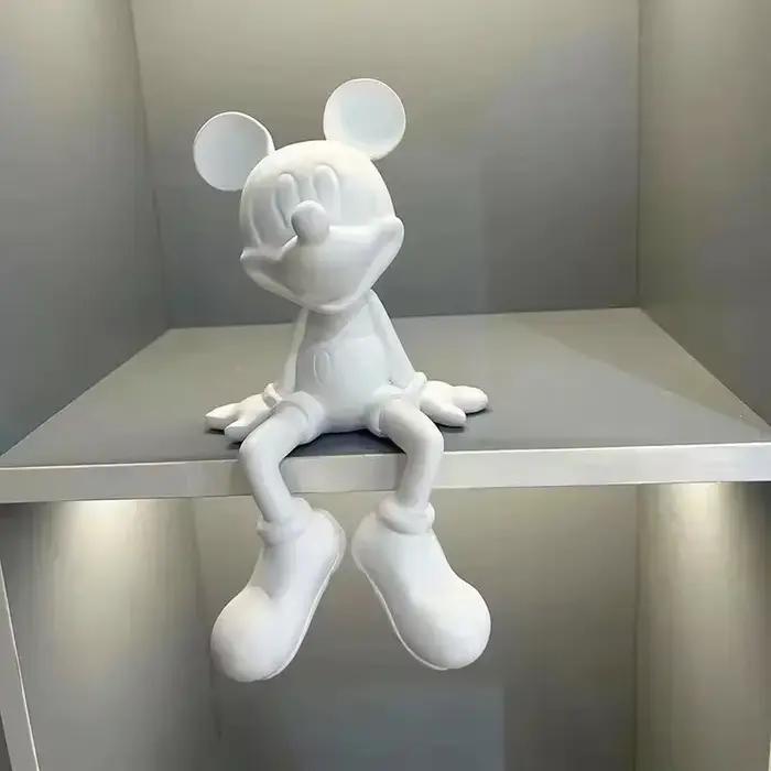 Sculpture de Mickey assis moderne minimaliste de 28 cm, blanc/noir, en résine, ornement décoratif po