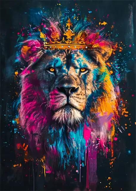 Animaux abstraits chat Lion Graffiti Art toile peinture coloré Animal mur Art affiche imprime photos