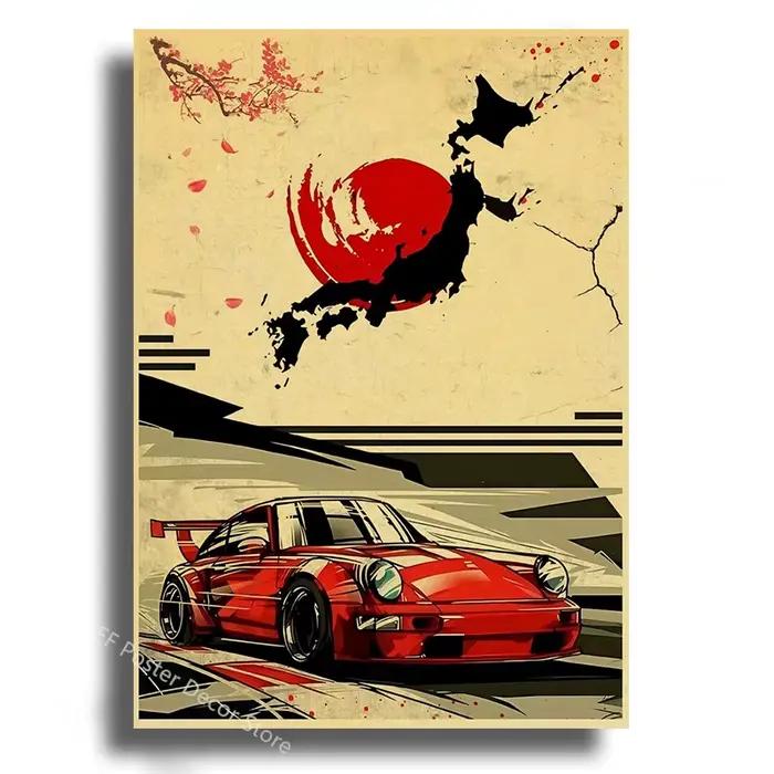 Affiche de samouraï de voitures japonaises, peinture de course japonaise, décor de Club de maison, i