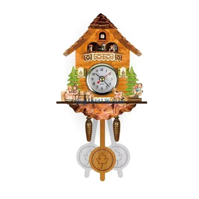 H7ED – horloge à coucou en bois artisanale, horloge murale à piles, charme Unique, Styles traditionn