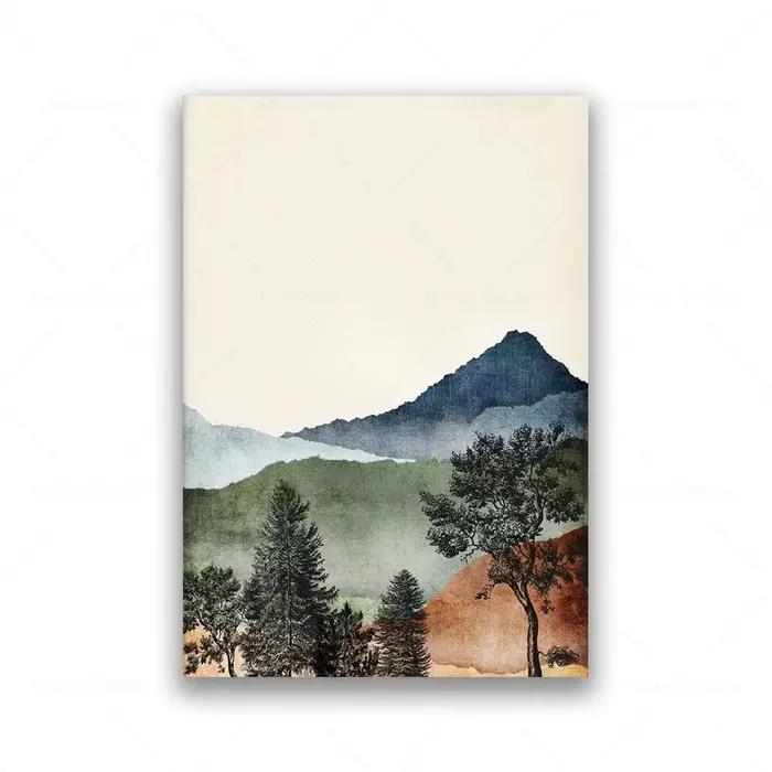Toile d'art mural aquarelle, paysage de forêt de montagne, peinture, affiche nordique et image mural