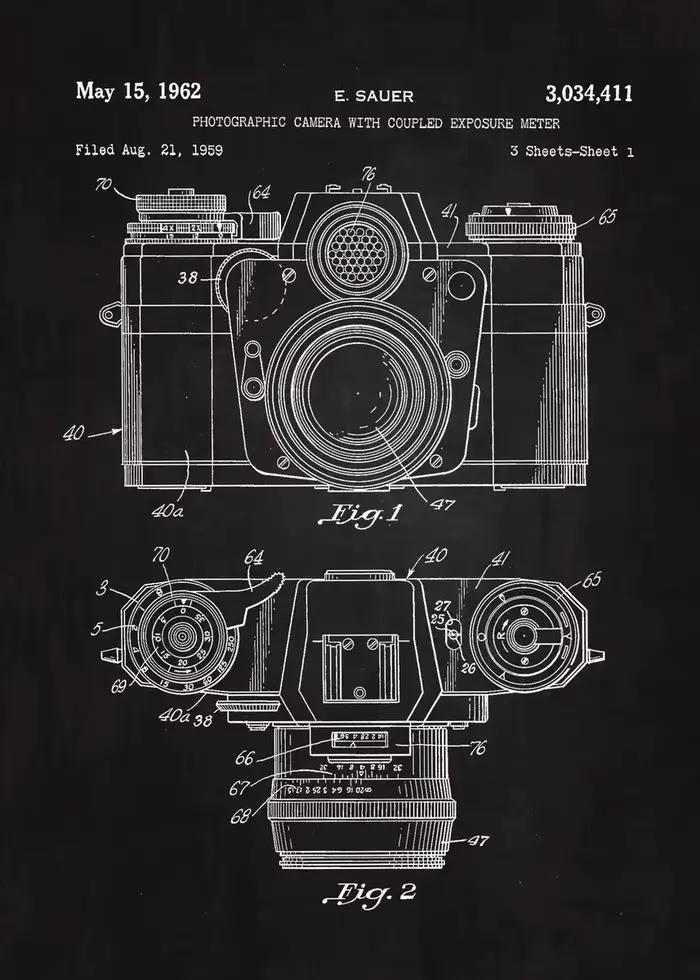 Affiches de plans de photographie de brevet moderne, impressions abstraites, toile, coutumes et impr