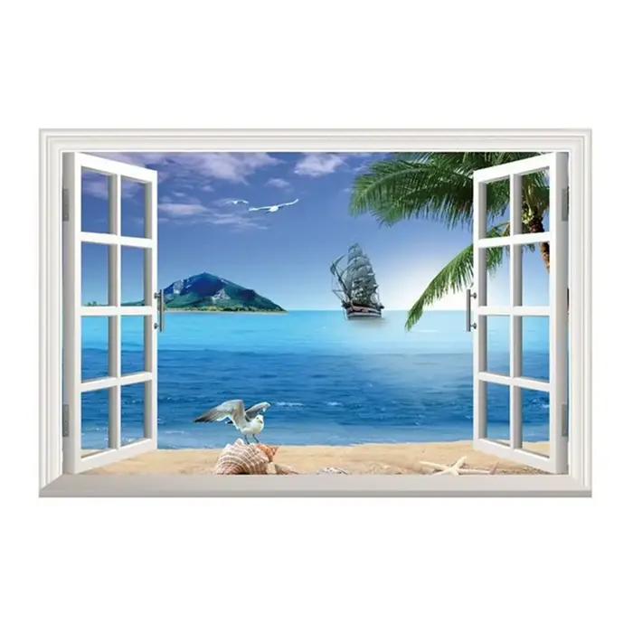 Affiche de paysage effet fenêtre, chambre à coucher, paysage marin, vue sur la mer, peinture sur toi