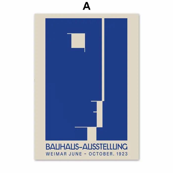 Affiches et imprimés abstraits d'exposition Bauhaus bleue, peinture sur toile d'art mural géométriqu