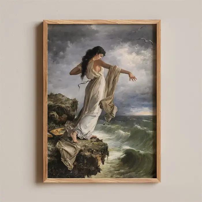 Affiche La Mort de Sappho, Impression Mythologie Grecque, Art Classique, Peinture sur Toile Ambiance